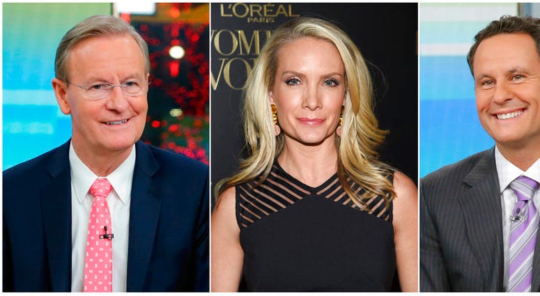 This combination of photos shows Fox News Channel personalities, from left, Steve Doocy, Dana Perino and Brian Kilmeade.