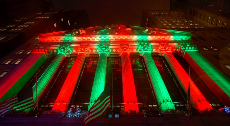 This photo made with a slow shutter speed shows the exterior of the New York Stock Exchange on Thursday evening, Dec. 20, 2018