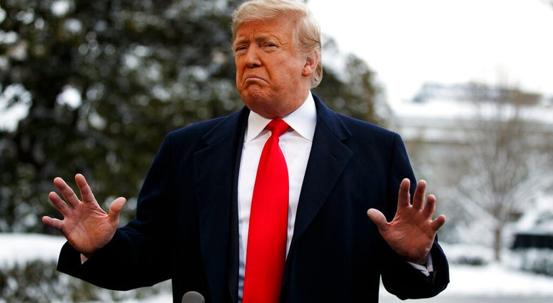 President Donald Trump talks with reporters on the South Lawn of the White House before departing for the American Farm Bureau Federation's 100th Annual Convention in New Orleans, Monday, Jan. 14, 2019, in Washington. (AP Photo/ Evan Vucci) President Donald Trump talks with reporters on the South Lawn of the White House before departing for the American Farm Bureau Federation's 100th Annual Convention in New Orleans, Monday, Jan. 14, 2019, in Washington. (AP Photo/ Evan Vucci)