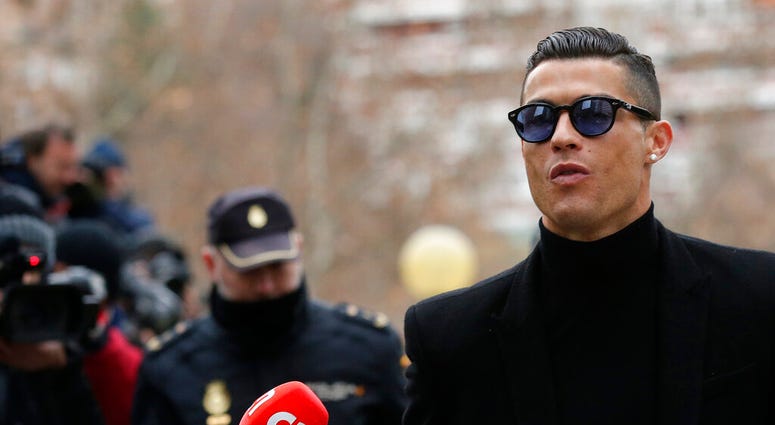 Cristiano Ronaldo arrives at the court in Madrid on Tuesday, Jan. 22, 2019.