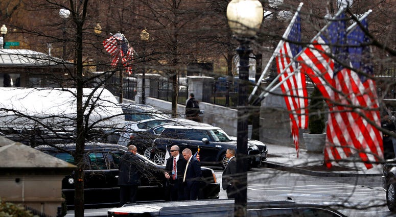 Secret Service Agents and staff stand by the limo of Vice President Mike Pence.(AP Photo/Jacquelyn Martin) Secret Service Agents and staff stand by the limo of Vice President Pence.(AP Photo/Jacquelyn Martin)