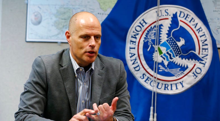 In this Nov. 9, 2018, photo, acting ICE director Ron Vitiello gestures during an interview in Richmond, Va. (AP Photo/Steve Helber)
