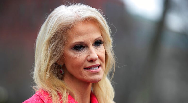 FILE - In this Feb. 22, 2019, file photo, counselor to the President Kellyanne Conway speaks to reporters outside the West Wing of the White House in Washington. (AP Photo/Manuel Balce Ceneta, File) FILE - In this Feb. 22, 2019, file photo, counselor to the President Kellyanne Conway speaks to reporters outside the West Wing of the White House in Washington. (AP Photo/Manuel Balce Ceneta, File)