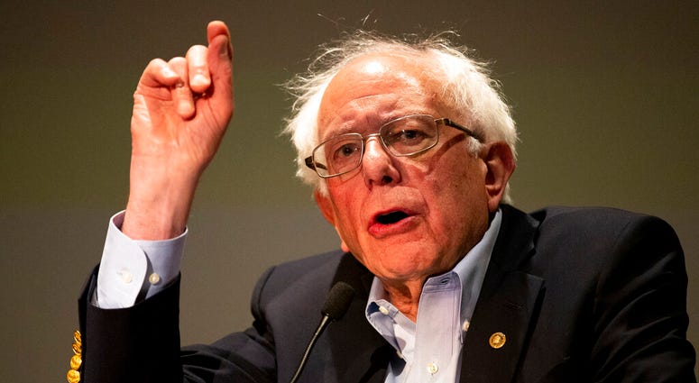Sen. Bernie Sanders speaks during a Fox News town-hall style event Monday April 15, 2019 in Bethlehem, Pa. (AP Photo/Matt Rourke) Sen. Bernie Sanders speaks during a Fox News town-hall style event Monday April 15, 2019 in Bethlehem, Pa. (AP Photo/Matt Rourke)