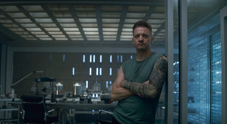 Hawkeye/Clint Barton (Jeremy Renner) in a scene from Marvel Studios' Avengers: Endgame. (Film Frame/Marvel Studios 2019 via AP) Hawkeye/Clint Barton (Jeremy Renner) in a scene from Marvel Studios' Avengers: Endgame. (Film Frame/Marvel Studios 2019 via AP)