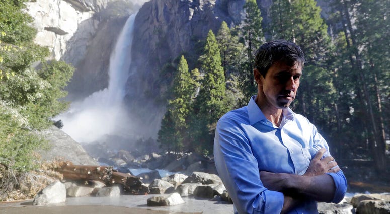 Democratic presidential candidate and former Texas congressman Beto O'Rourke listens to environmental advocates Monday, April 29, 2019, in Yosemite National Park, Calif. (AP Photo/Marcio Jose Sanchez)