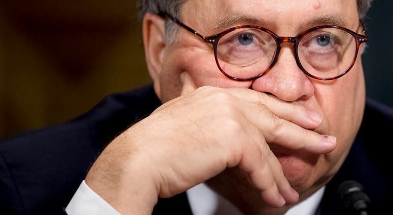 Attorney General William Barr appears at a Senate Judiciary Committee hearing on Capitol Hill in Washington, Wednesday, May 1, 2019, on the Mueller Report. (AP Photo/Andrew Harnik)
