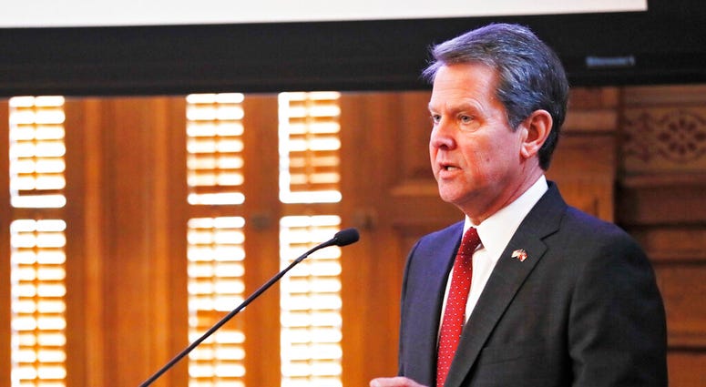In this Wednesday, Jan. 23, 2019, file photo, Georgia Gov. Brian Kemp addresses the 2019 Season Joint Budget hearings, in Atlanta. (Bob Andres/Atlanta Journal-Constitution via AP, File)