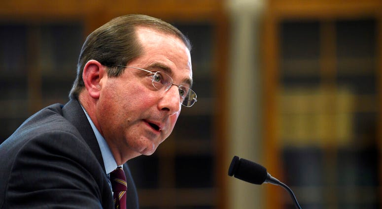 FILE - In this March 13, 2019, file phtooHealth and Human Services Secretary Alex Azar testifies before a House Appropriations subcommittee on Capitol Hill in Washington. (AP Photo/Susan Walsh, File) FILE - In this March 13, 2019, file phtooHealth and Human Services Secretary Alex Azar testifies before a House Appropriations subcommittee on Capitol Hill in Washington. (AP Photo/Susan Walsh, File)