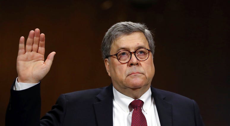 In this May 1, 2019, file photo, Attorney General William Barr is sworn in to testify before the Senate Judiciary Committee hearing on Capitol Hill in Washington. (AP Photo/Andrew Harnik, File)