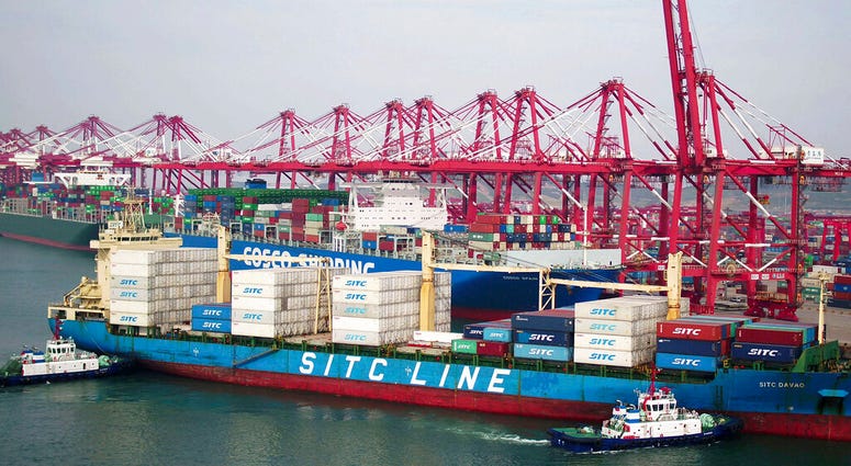 Container ship in Chinese port of Qinjdao