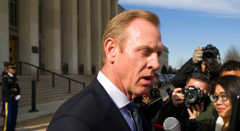 In this Jan. 28, 2019, file photo, acting Defense Secretary Pat Shanahan speaks with the media as he waits for the arrival of NATO Secretary General Jens Stoltenberg at the Pentagon in Washington. (AP Photo/Alex Brandon, File)