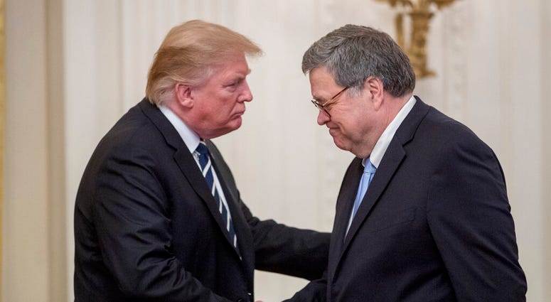 President Trump and Attorney General Bill Barr shaking hands