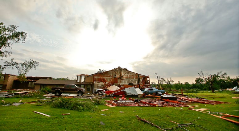 Home damaged by tornado in Lawrence, Kansas