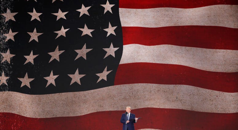 President Donald Trump speaks during an event to mark the 75th anniversary of D-Day in Portsmouth, England Wednesday, June 5, 2019. (AP Photo/Matt Dunham)