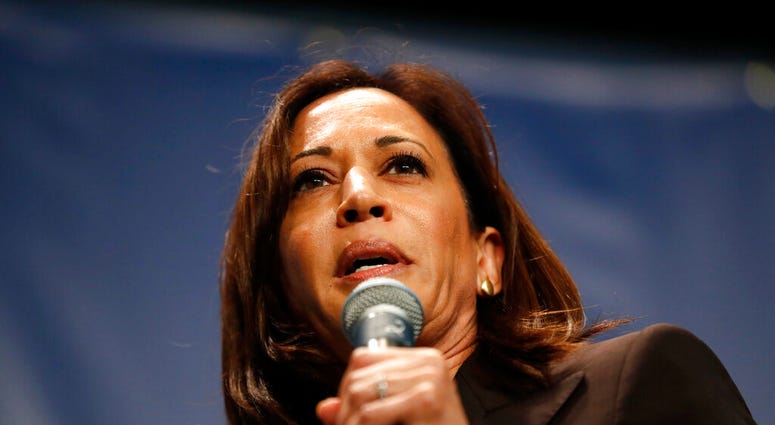 Democratic presidential candidate Kamala Harris speaks during the Iowa Democratic Party's Hall of Fame Celebration, Sunday, June 9, 2019, in Cedar Rapids, Iowa. (AP Photo/Charlie Neibergall) Democratic presidential candidate Kamala Harris speaks during the Iowa Democratic Party's Hall of Fame Celebration, Sunday, June 9, 2019, in Cedar Rapids, Iowa. (AP Photo/Charlie Neibergall)