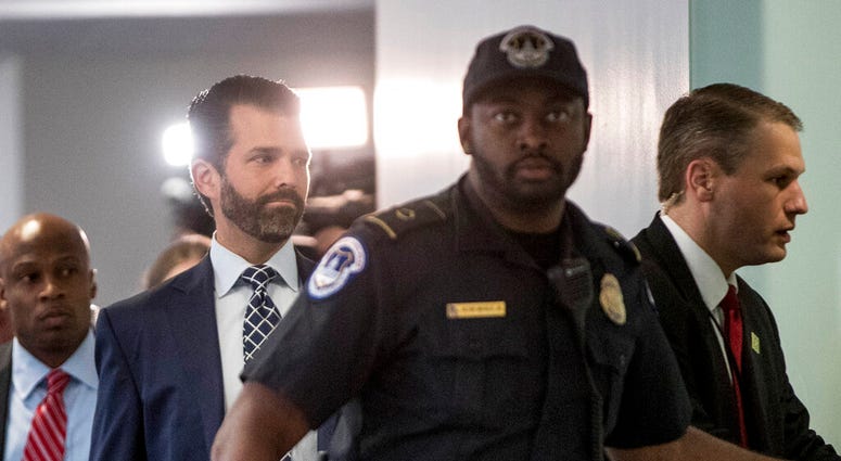 Donald Trump Jr., the son of President Donald Trump, arrives to meet privately with members of the Senate Intelligence Committee on Capitol Hill in Washington, Wednesday, June 12, 2019. (AP Photo/Andrew Harnik) Donald Trump Jr., the son of President Donald Trump, arrives to meet privately with members of the Senate Intelligence Committee on Capitol Hill in Washington, Wednesday, June 12, 2019. (AP Photo/Andrew Harnik)