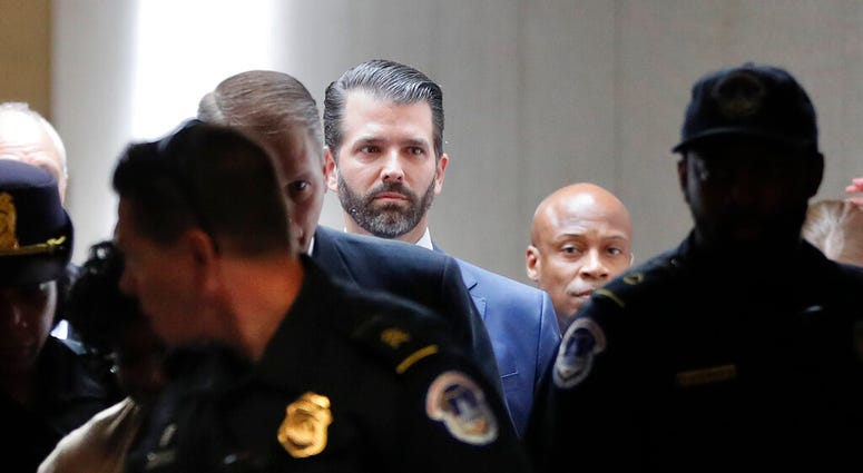 Donald Trump Jr., the son of President Donald Trump, arrives to meet privately with members of the Senate Intelligence Committee on Capitol Hill on Washington, Wednesday, June 12, 2019 (AP Photo/Pablo Martinez)