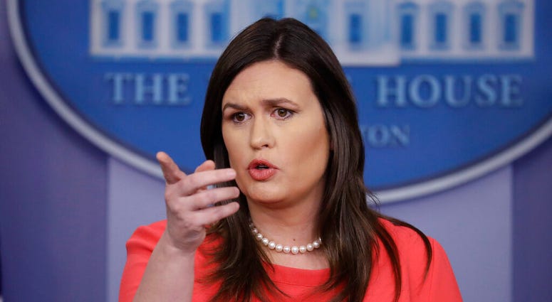 In this Jan. 28, 2019, file photo, White House press secretary Sarah Sanders speaks during a press briefing at the White House in Washington. (AP Photo/ Evan Vucci)