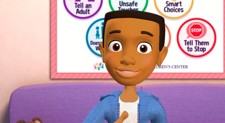 This image from video made available by the Boy Scouts of America in June 2019 shows a frame from an animated video which is part of a sex-abuse prevention program adopted by the Scouts. Targeted at children from kindergarten to sixth grade, the series of