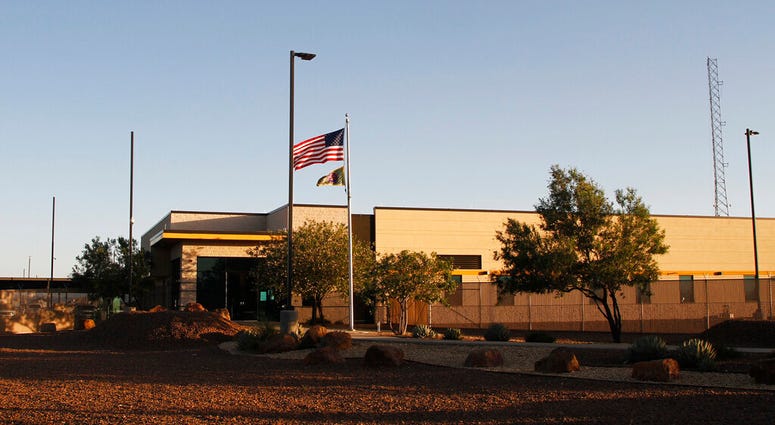 This June 20, 2019, file frame from video shows the entrance of a Border Patrol station in Clint, Texas. (AP Photo/Cedar Attanasio, File)