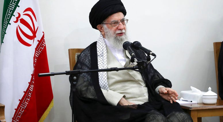 Supreme Leader Ayatollah Ali Khamenei speaks in a meeting at his residence in Tehran, Iran.