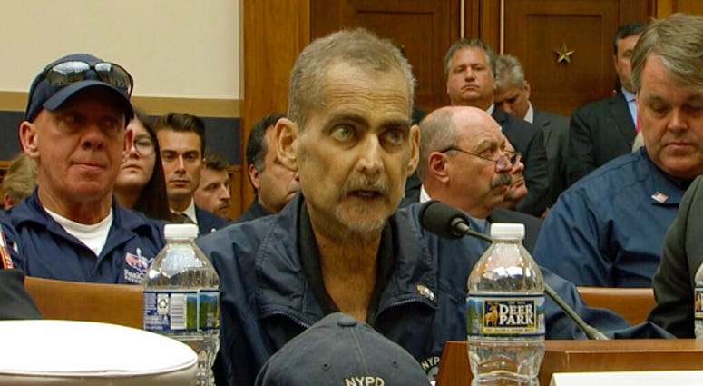 This still image taken from video shows Retired NYPD Detective and 9/11 Responder, Luis Alvarez speaks during a hearing by the House Judiciary Committee. (US Network Pool via AP, Pool) This still image taken from video shows Retired NYPD Detective and 9/11 Responder, Luis Alvarez speaks during a hearing by the House Judiciary Committee. (US Network Pool via AP, Pool)