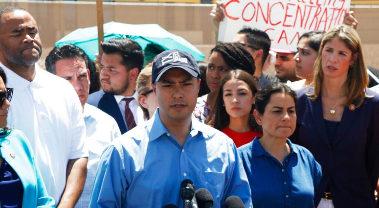 Rep. Joaquin Castro speaks alongside members of the Hispanic Caucus after touring inside of the Border Patrol station in Clint, Texas, Monday, July 1, 2019. (AP Photo/Cedar Attanasio) Rep. Joaquin Castro speaks alongside members of the Hispanic Caucus after touring inside of the Border Patrol station in Clint, Texas, Monday, July 1, 2019. (AP Photo/Cedar Attanasio)
