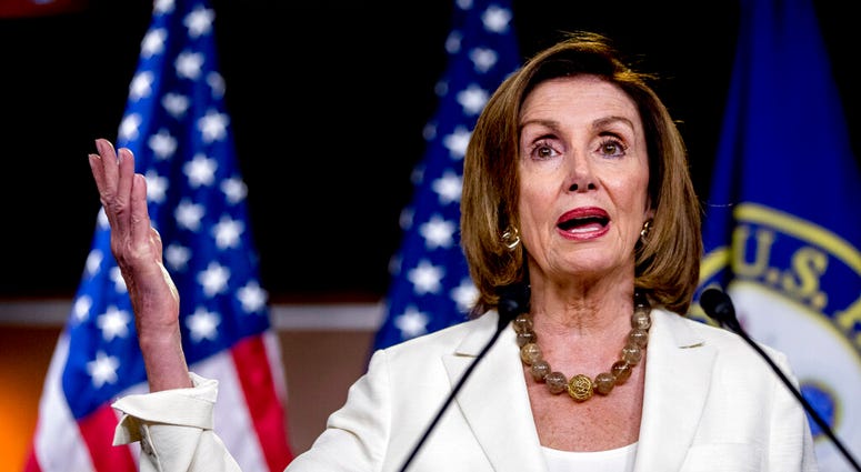 House Speaker Nancy Pelosi of Calif. meets with reporters on Capitol Hill in Washington, Thursday, July 11, 2019. (AP Photo/Andrew Harnik)