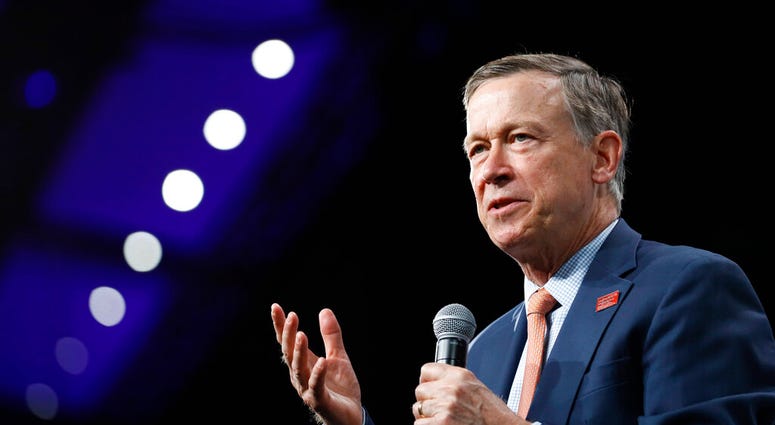 Democratic presidential candidate former Colorado Gov. John Hickenlooper speaks at the Presidential Gun Sense Forum, Saturday, Aug. 10, 2019, in Des Moines, Iowa. (AP Photo/Charlie Neibergall)