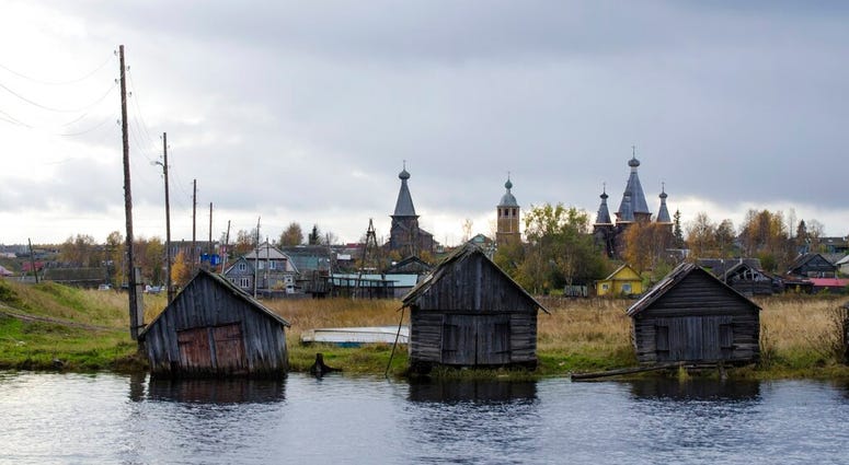 This photo taken on Oct. 7, 2018, shows a village of Nyonoksa, northwestern Russia. The Aug. 8, 2019, explosion of a rocket engine at the Russian navy's testing range just outside Nyonoksa led to a brief spike in radiation levels and raised new questions