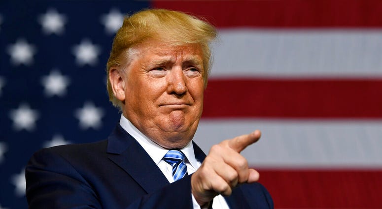 In this Aug. 13, 2019, photo, President Donald Trump arrives to speak in Monaca, Pa. Trump is hoping to woo New Hampshire into his column heading into 2020. The president will visit the state on Thursday to hold a reelection rally. (AP Photo/Susan Walsh)