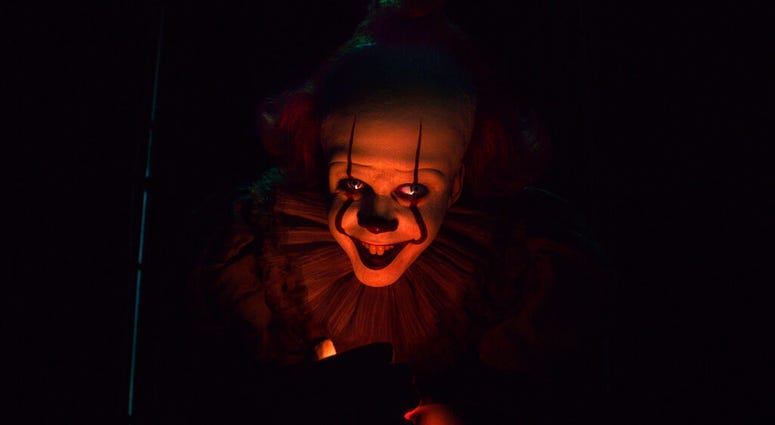 This image released by Warner Bros. Pictures shows Bill Skarsgard as Pennywise in New Line Cinema’s horror thriller "It: Chapter 2."