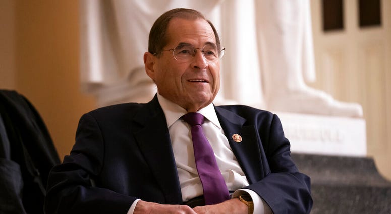 In this July 26, 2019, file photo, House Judiciary Committee Chairman Jerrold Nadler, D-N.Y., prepares for a television news interview at the Capitol in Washington. (AP Photo/J. Scott Applewhite, File)