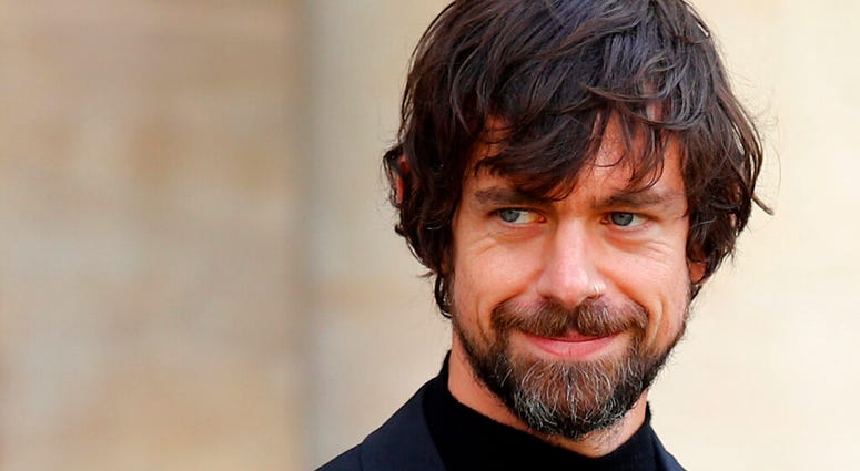 FILE - In this June 7, 2019, file photo, Twitter CEO Jack Dorsey leaves after his talk with French President Emmanuel Macron at the Elysee Palace in Paris. Dorsey's official account was hacked Friday, Aug. 30, 2019, and sending racist and vulgar tweets to