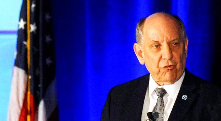 National Weather Service Director Louis Uccellini addresses a meeting of the National Weather Association in Huntsville, Ala., Monday, Sept. 9, 2019. Uccellini defended forecasters who contradicted President Donald Trump's claim that Hurricane Dorian pose