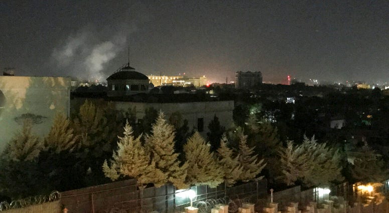 A plume of smoke rises near the U.S. Embassy in Kabul, Afghanistan on Wednesday, Sept. 11, 2019. A blast was heard shortly after midnight on the anniversary of the 9/11 attacks.