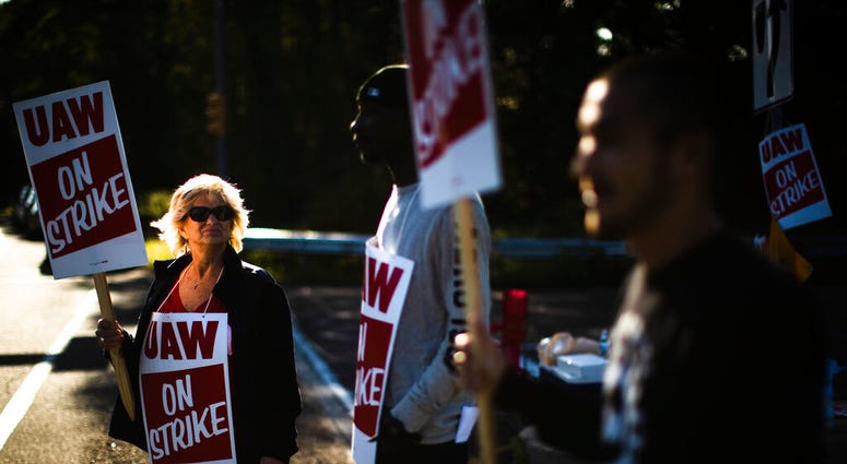 Workers demonstrative outside a General Motors facility in Langhorne, Pa., Tuesday, Sept. 17, 2019.