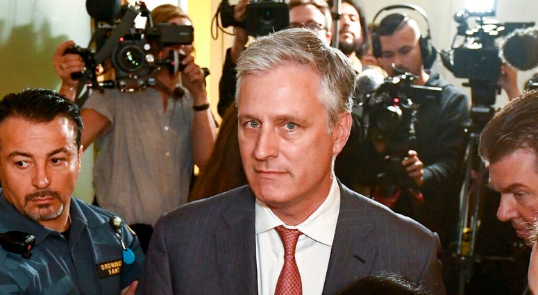 In this July 30, 2019, file photo, Robert O'Brien, U.S. Special Envoy Ambassador, arrives at the district court where U.S. rapper A$AP Rocky is to appear on charges of assault, in Stockholm, Sweden. (Erik Simander/TT via AP)