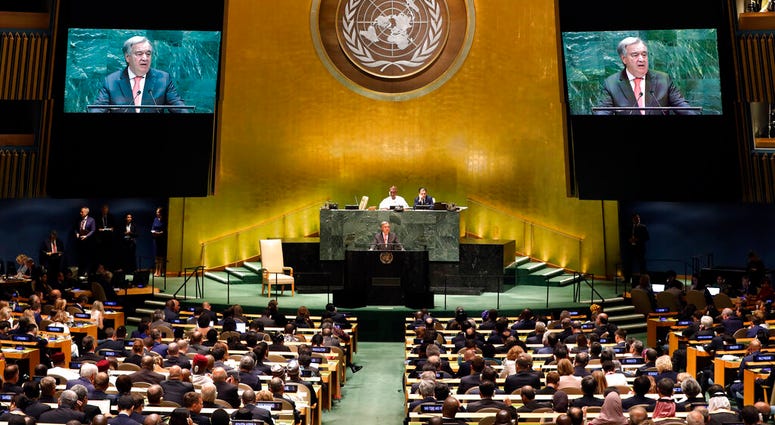 UN Secretary General Antonio Guterres addresses the 74th session of the United Nations General Assembly, Tuesday, Sept. 24, 2019.