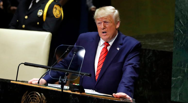 President Donald Trump delivers remarks to the 74th session of the United Nations General Assembly, Tuesday, Sept. 24, 2019, in New York. (AP Photo/Evan Vucci)