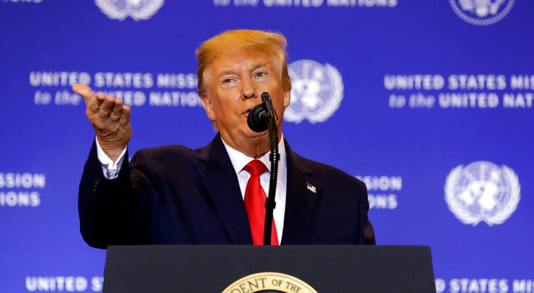 President Donald Trump speaks during a news conference at the InterContinental Barclay New York hotel during the United Nations General Assembly, Wednesday, Sept. 25, 2019, in New York.