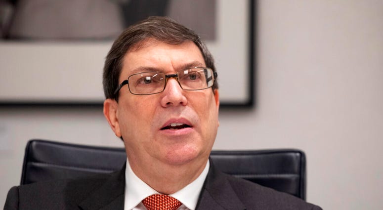 Cuban Foreign Minister Bruno Rodriguez Parrilla talks during an interview with The Associated Press, Tuesday, Oct. 1, 2019 in New York.