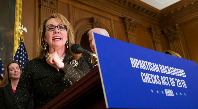In this Jan. 8, 2019, file photo, former Rep. Gabby Giffords, speaks during a news conference to announce the introduction of bipartisan legislation to expand background checks for sales and transfers of firearms, on Capitol Hill.(AP Photo/Alex Brandon)