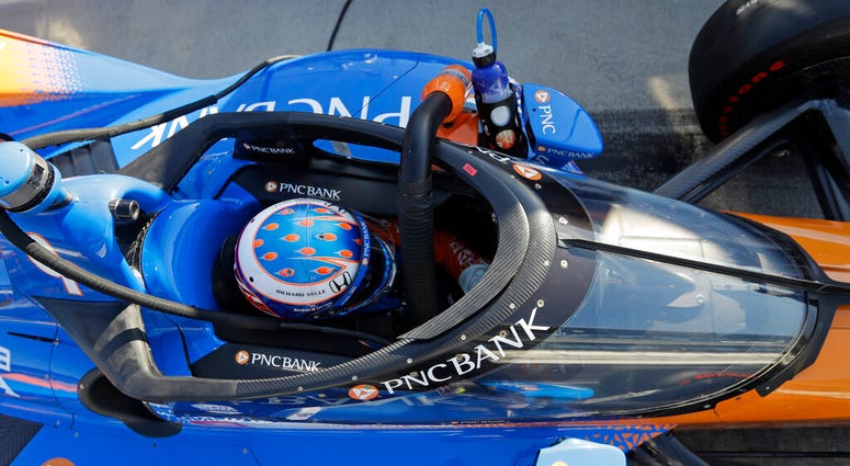 Scott Dixon, of New Zealand, sits in his car during the Aeroscreen testing at Indianapolis Motor Speedway, Wednesday, Oct. 2, 2019, in Indianapolis. (AP Photo/Darron Cummings) Scott Dixon, of New Zealand, sits in his car during the Aeroscreen testing at Indianapolis Motor Speedway, Wednesday, Oct. 2, 2019, in Indianapolis. (AP Photo/Darron Cummings)