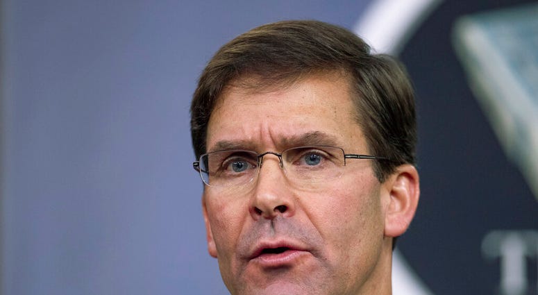 In this Aug. 28, 2019, file photo, Secretary of Defense Mark Esper speaks to reporters during a briefing at the Pentagon. (AP Photo/Manuel Balce Ceneta, File)