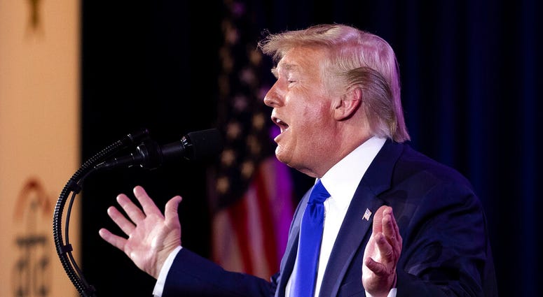 President Donald Trump speaks at the Values Voter Summit in Washington, Saturday, Oct. 12, 2019. (AP Photo/Manuel Balce Ceneta)