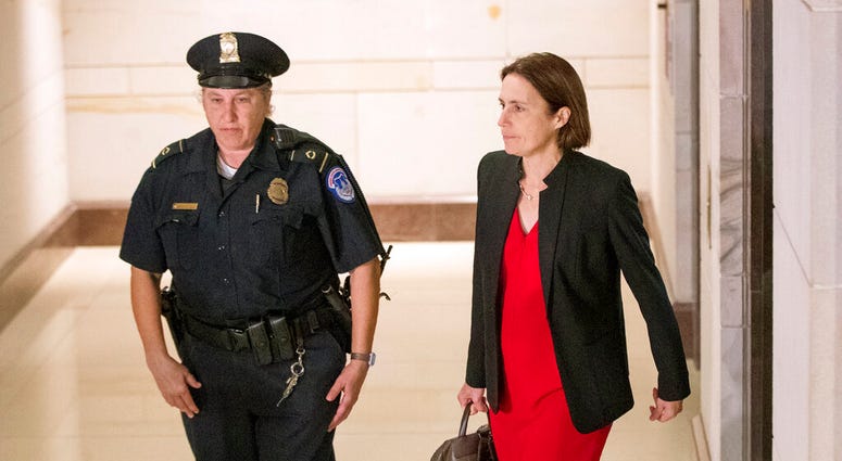 Former White House advisor on Russia, Fiona Hill, arrives on Capitol Hill in Washington, Monday, Oct. 14, 2019. (AP Photo/Manuel Balce Ceneta) Former White House advisor on Russia, Fiona Hill, arrives on Capitol Hill in Washington, Monday, Oct. 14, 2019. (AP Photo/Manuel Balce Ceneta)