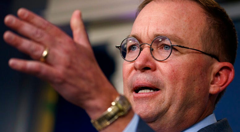 White House chief of staff Mick Mulvaney announces that the G7 will be held at Trump National Doral, Thursday, Oct. 17, 2019, in Washington. (AP Photo/Evan Vucci)