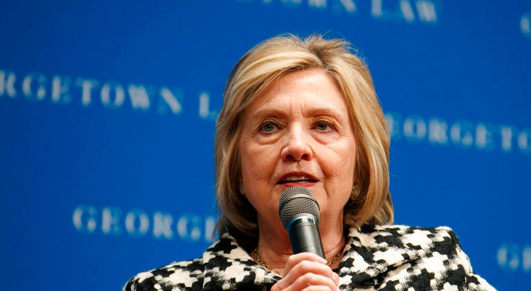 In this file photo dated Wednesday, Oct. 30, 2019, former U.S. Secretary of State Hillary Clinton speaks at Georgetown Law's second annual Ruth Bader Ginsburg Lecture, in Washington. (AP Photo/Jacquelyn Martin, FILE)